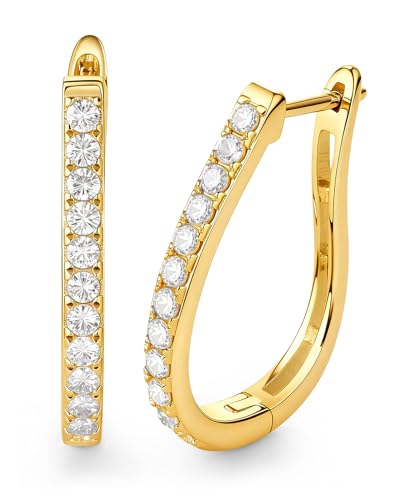 RINEY&KY Small Moissanite Hoop Earrings for Women Lsan Diamond Hoops Lightweight Moissanite Huggies Earrings D VVS1 Certified 18K Yellow Gold Plated S925 Non Tarnish Gold Hoops 0.72CT 26.4MM