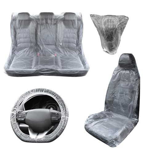 YGDMD 50PCS Disposable Car Seat Covers Plastic Seat Covers for Cars Includes Steering Wheel/Seats/Shifter Cover Universal Disposable Seats Cover for Cars Interior Accessories