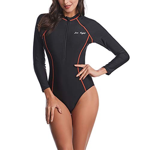 Bellezasourire Einteiliger Damen Badeanzug professionelle Bademode modischer einteiliger Badeanzug mit Reißverschluss (XXL, Orange) Cover