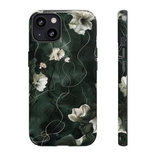 Coque iPhone 13 motif floral vert foncé brillante rigide