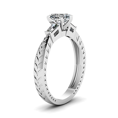 Image of 55Carat Choose Your Gemstone 0.50 Ct. Diamond CZ Baguette 3 Stone Ring Sterling Silver Heart Shape Vintage Engagement Rings Matching Jewelry Wedding Jewelry Easy to Wear Gifts US Size 4 to 12
