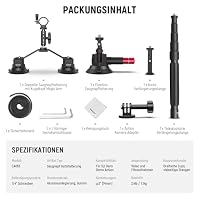NEEWER Dreifach Saugnapf Auto Kamerahalterung Set mit 2 in 1 Verlängerungsstange Selfie Stick Schnellverschluss Magic Arm Kamera Halterung, kompatibel mit GoPro Insta360, Reinigungstuch, CA065 – Ansicht 8
