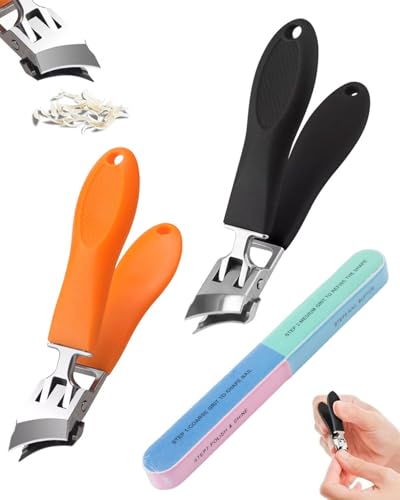 CULEB 2 Pezzi Tagliaunghie Angolato con Lima Lucidante Colorata,Tagliaunghie Angolato Anti-Spruzzi Bocca Larga,Set di Tagliaunghies Ergonomico,Tagliaunghies Professionale per Uomini e Donne