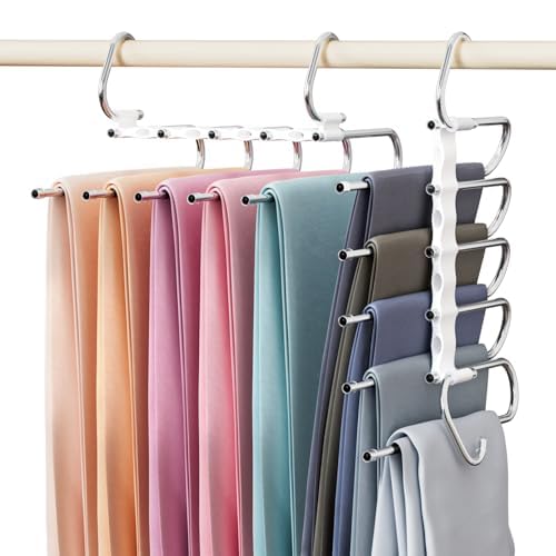 DAMITA Hosenbügel Platzsparend Hosen Weiß Kleiderbügel Kunststoff 2 Stück 5 in 1 Keine Montage erforderlich Plastik Edelstahl Stabil Faltbare Hosenkleiderbügel Schrank Organizer Schals Kleidung