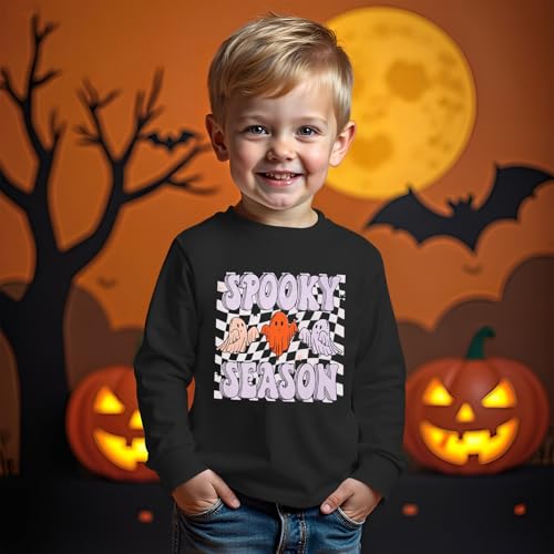MODNTOGA Toddler Boy Girl Ghost Graphic Shirt Halloween Crewneck T-Shirt Funny Spooky Season Print Long Sleeve Pullover Tops3