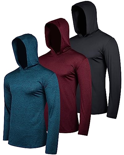 Real Essentials 3 Pack: Boys Girls Youth Teen Quick Dry Dri Fit Dry Fit Long Sleeve Active Athletic Hoodie Tops Gym Sweatshirt Basketball Clothes Moisture Wicking Performance -Set 2,L