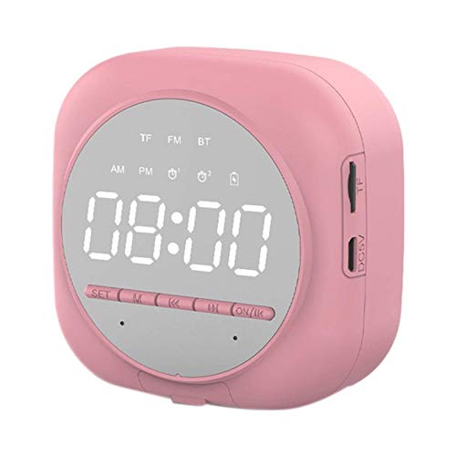 Wecker Bluetooth-Lautsprecher Multifunktion mit LED-Spiegel Snooze Wireless Subwoofer Music Player Tischuhr, Weiß