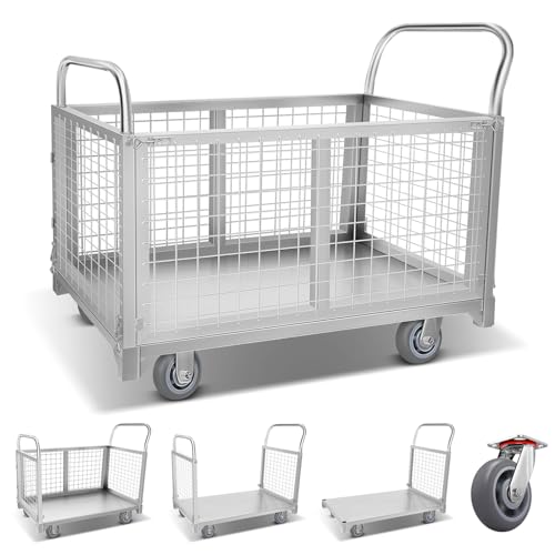 1800LBS Platform Truck Cart with Cage,Heavy Duty Folding Push Cart Dolly with Swivel Casters