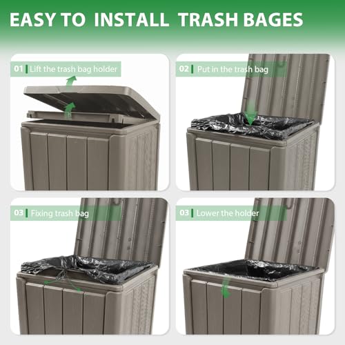 Image of 23 Gallon Outdoor Trash Can Waterproof Resin Garbage Can with Lid Outside Trash Bin for Porch Backyard, Deck, Patio, Kitchen Trash Can