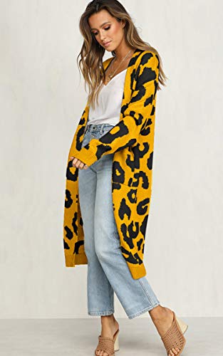 image for Angashion Women's Long Sleeves Leopard Print Knitting Cardigan Open Fr