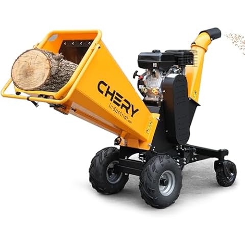 KUFUH 6'' Commercial Pull Start Gas Powered Wood Chipper with 4 Wheels, 420cc 15hp Powerful Wood Chipper Shredder Mulcher with Towbar, Stop Bar, Yellow Cover