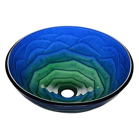 Aquaterior 16.5" Tempered Glass Round Bathroom Vessel Sink Above Counter Top Mount Vanity Bowl Basin (faucet not included) Cover