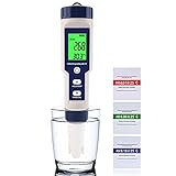 RCYAGO Digital pH Meter, Waterproof High Accuracy Tester Pen, 5 in 1 TDS/EC/PH/Salinity/Temperature Water Quality Monitor Tester for Pools, Hydroponics, Drinking Water, Aquariums