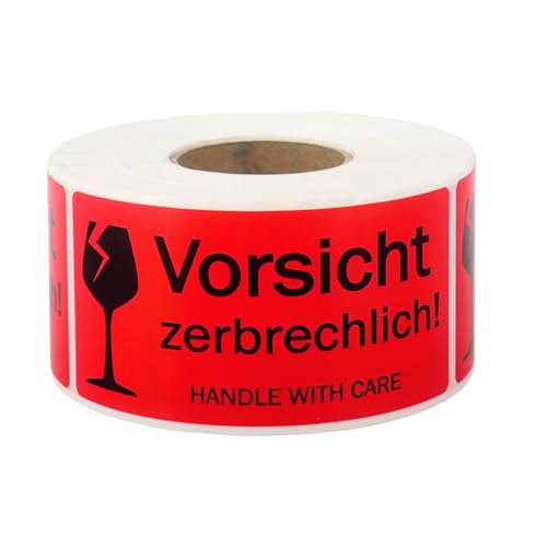 500 Stück Vorsicht zerbrechlich Aufkleber 100x50mm Selbstklebend Fragile Stickers Vorsicht zerbrechlich Handle with Care Warnhinweis Aufkleber für Pakete Kartons Transport Lagerung