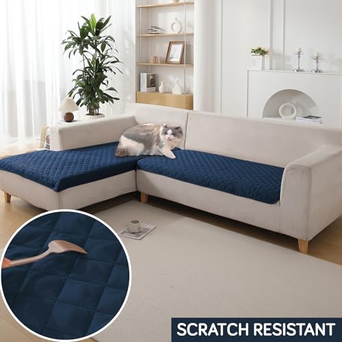 Image of HOKIPO Polyester Quilted Waterproof Sofa Cover Mats For 1 /2 /3 Seater Sofa And L Shape. Make Your Own Sofa Cover Set, Mat Length 81(D) X 90(L) Cm, Navy Blue (Ar-4964-W4)
