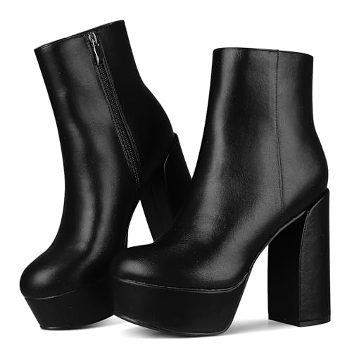 Women's Platform Chunky Heeled Boots Chelsea Ankle Fall Boots Leather Round Toe Boots Comfort Side Zipper Booties2
