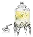 Elegant Hammered Glass Beverage Dispenser with Scroll Iron Stand - 2.25 Gallon - Stainless Steel Leak Free Spigot Included - Home Bar & Party Vintage Drink Dispenser (Black)