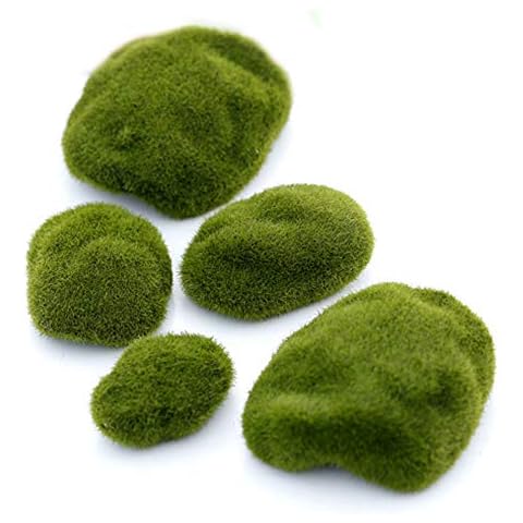 VOANZO 5 Pieces Artificial Moss Rocks Decorative Faux Green Moss Covered Stones (6cm) Cover