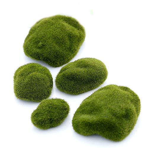VOANZO 5 piedras artificiales de musgo decorativas cubiertas de musgo verde sintético (6 cm)