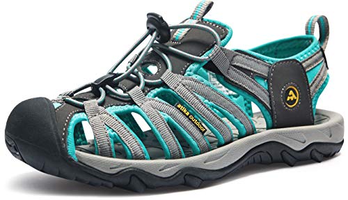 ATIKA Women Athletic Outdoor Sandal, Closed Toe Lightweight Walking Water Shoes, Summer Sport Hiking Sandals, Athena(w249) - Grey & Emerald, 8