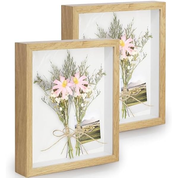 3D ramki do zdjęć 2 sztuki | 15x20 cm, głęboka 3 cm ramka na zdjęcia z przezroczystym szklanym panelem - Kolor Drewna