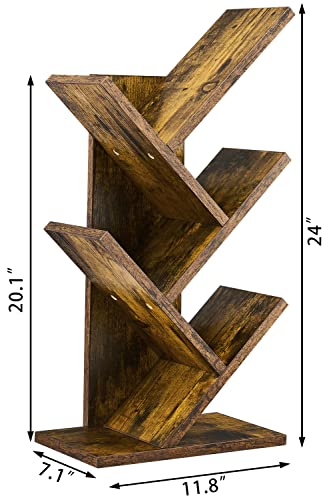 Hoctieon 4 Tier Tree Bookshelf, 4 Shelf Bookcase, Modern Book Storage, Free Standing Tree Bookcase, Utility Organizer Shelves For Home Office, Living Room, Bedroom, Rustic Brown #TOP2