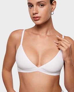 INLYRIC Women's Inbarely Triangle Bralette Plunge Unlined Seamless Bra No Underwire Sexy Comfortable Everyday Snow White - See Through X-Small
