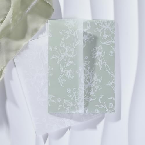 UNIQOOO 50 Pack White Grace Bloom Vellum Jackets for 5x7 Invitations, 115GSM Pre-Folded Vellum Paper, for Wedding Invitations Wraps, Vintage Theme Wedding & Events by UNIQOOO - Image 8