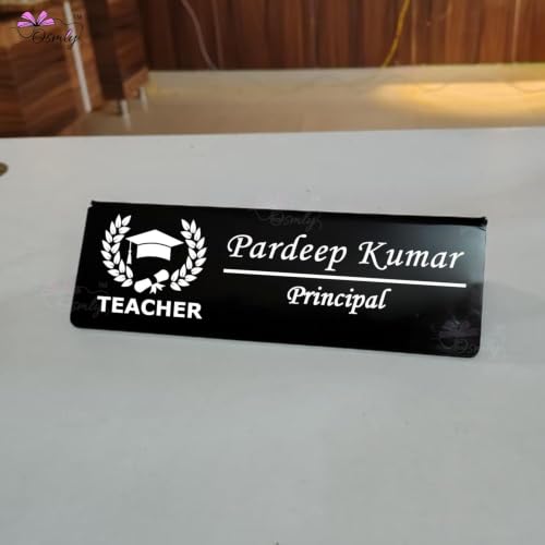 Image of Customized Black Acrylic Table Name Plate | Personalized Desk Name Board for Chartered Accountant (CA), Advocate, Doctor, Dentist, Architect | Professional Office Name Plate Gift