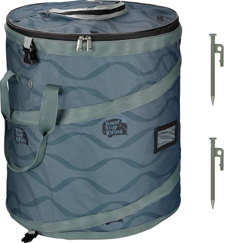 Image of Pop-Up Trash Bin with Removable Divider, Heavy Duty Bottom, Collapsible Storage for Camping, Laundry, Storage and Garden, Waterproof and Tear Resistance Material with Air Vent, Blue