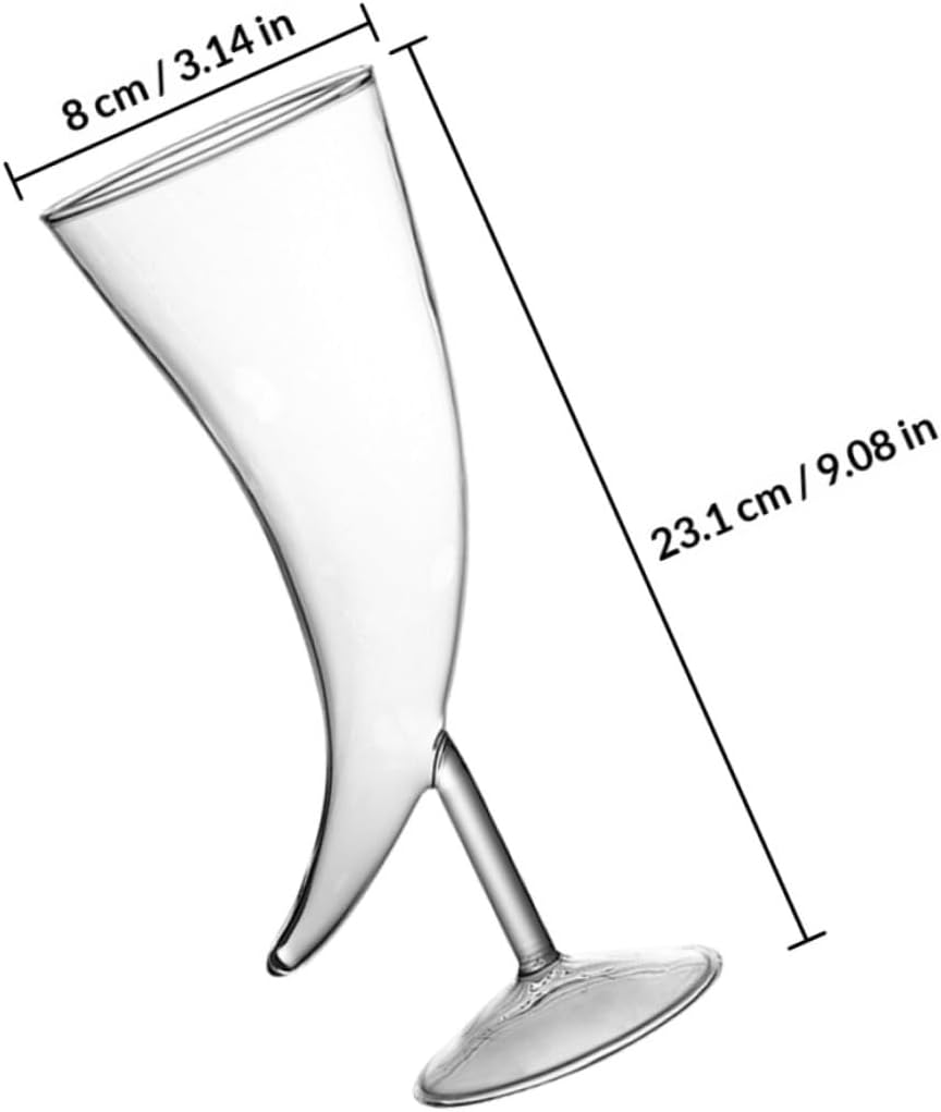 Creative 2pcs Glass Cow Horn Goblet Set for Cocktails, Horn-shaped Wine Glasses with Stem, Glassware for Home Entertaining and Bar Use