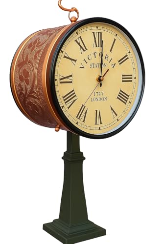 Vintage Victoria Station Double-Sided Pedestal Railway Clock – Antique Copper