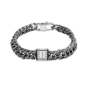 Personalized Stainless Steel Bracelet For Men Custom Name Bracelet for Men Engraved 1-6 Name Beads Braid Father Bracelet Customized Jewelry Gifts for Men Husband Brother Father