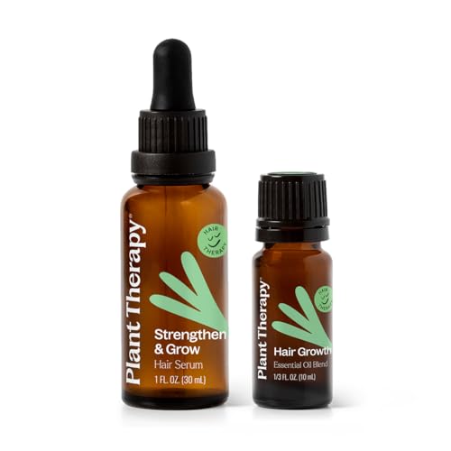 Plant Therapy Hair Therapy Blend & Serum Set - Strengthen, Repair and Grow Shiny Healthy Hair, 1 oz Serum & 10 mL Essential Oil Blend