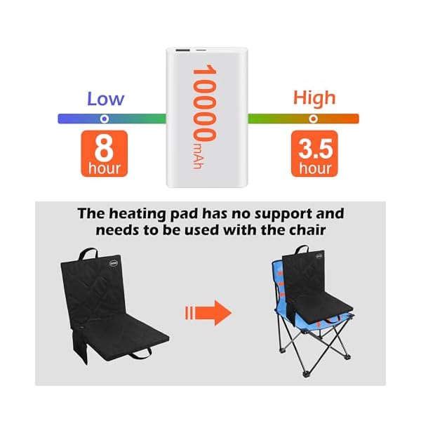 Zupiiy heated stadium seat cushion outdoor portable foldable seats for bleachers 3 levels heatingno power bank usb powered heating seat pads  urban country home decor