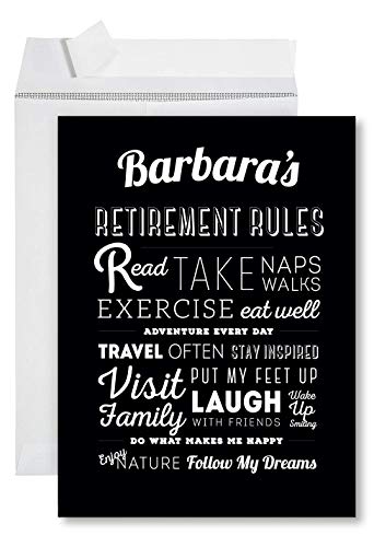 Andaz Press Personalized Funny Jumbo Retirement Card With Envelope 8.5 x 11 inch, Farewell Office, Custom Retirement Rules 1-Pack, Includes Envelope