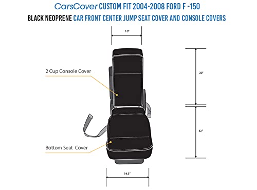 Image of CarsCover Custom Fit 2004-2008 Ford F150 Pickup Truck Black Neoprene Car Front Center Jump Seat Cover and Console Covers