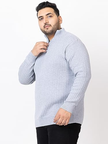 Image of Kvetoo Plus Size Men High Neck Zipper Full Sleeve Woolen Winter Sweater