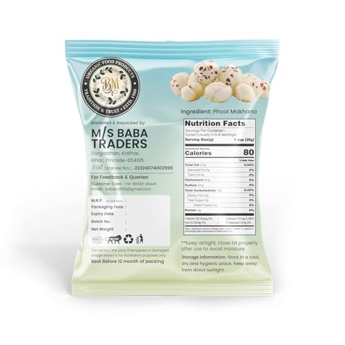Image of BM ORGANIC FOOD PRODUCTS Phool Makhana 500g | Premium Hand-Picked Fox Nuts | Natural Lotus Seeds | Healthy Roasted Snack | High Fiber & Protein Rich | Gluten Free Makhana