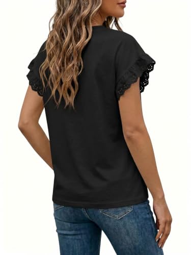 Image of Tankaneo Womens Summer Crewneck T-Shirts Lace Cap Sleeve Tops Dressy Casual Loose Fit Work Basic Tees Outfits 2026