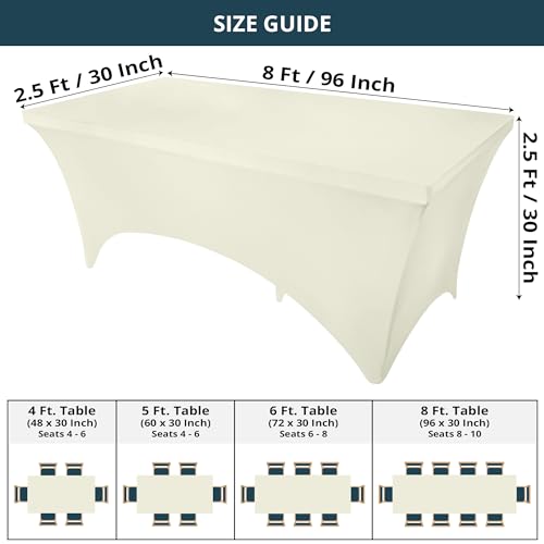 image for Utopia Kitchen Spandex Tablecloth 2 Pack [8FT, Ivory] Tight, Fitted, W