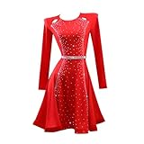 Vestido De Baile Latino For Mujer, Traje De Manga Larga Adornado Con Pedrería For Competiciones De Salsa/bachata(L)