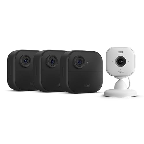 Nuova videocamera Blink (Outdoor 4) | Sistema a 3 telecamera con Sync Module Core incluso + Blink Mini 2 | Bianco