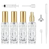 Qufiiry 4 Piezas * 10 ml Mini Atomizador Perfume Recargable, Envase de Perfume Portátil con Boquilla Precisa y 5 Accesorios, Pulverizador Pequeño para Oficina, Avión o Día a Día
