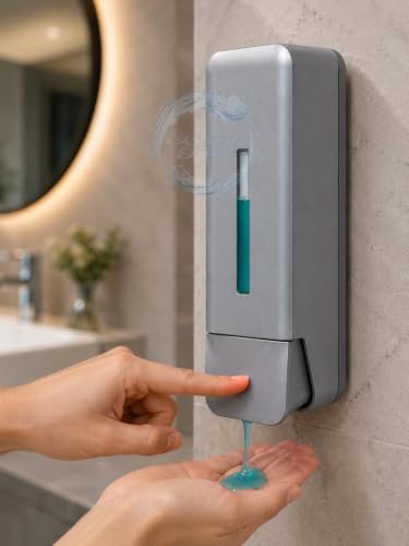 Image of BATH GURU ABS Liquid Soap Dispenser for Bathroom Wash Basin | Kitchen Sink | 350ml Heavy Duty Refillable Wall-Mounted Handwash Dispenser for Home,Offices, Hotels, and Commercial Washrooms (Gun Grey)