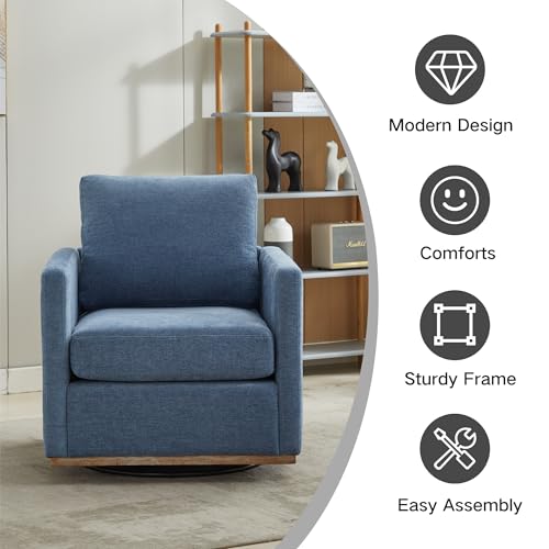 Sillón giratorio chenille azul moderno 31 pulg ancho miniatura 6