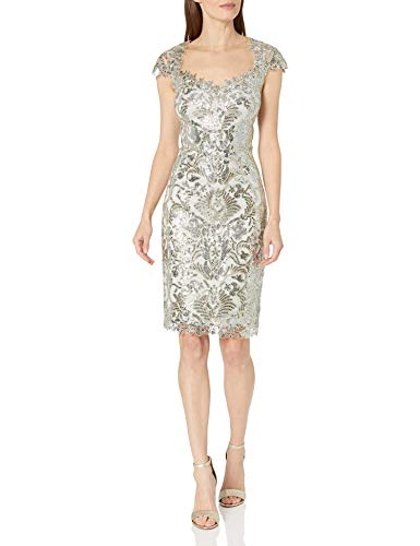 Tadashi Shoji Women's Cap Sleeve Dress with Sequin lace, Crystal, 6