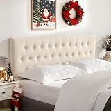 Huatean Home Tufted Upholstered Headboard Queen Size, Solid Wood Head Board with Durable Metal Legs, Adjustable Height Bed headboard from 37” to 51” Fabric Headboard in Modern Button Design, Beige