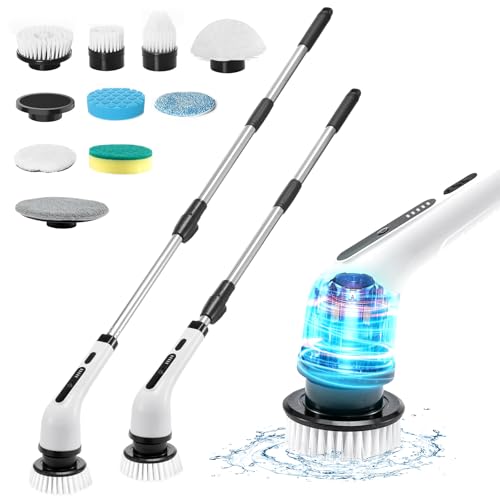 LN COZY CORNER Electric Spin Scrubber - Cordless Power Scrubber with 9 Replaceable Brush Heads, Adjustable Extension Arm & 2 Speeds for Effortless Cleaning of Floors, Tubs, Tiles, and Toilets