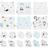 Geyoga 18 Pcs Baby Hats Mittens and Socks Set Newborn Mittens No Scratch Baby Hats and Newborn Socks for 0-6 Months(Boy)